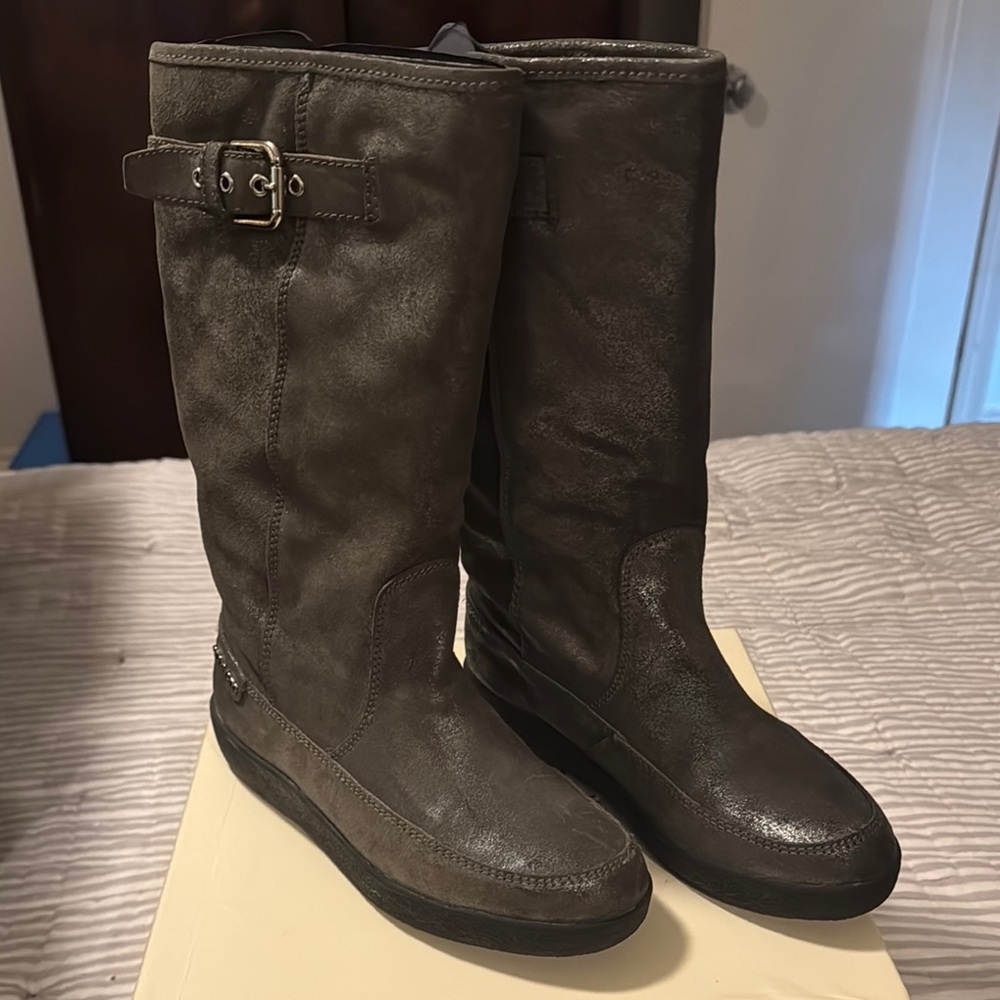 Coach Gray Winter Rain Boots with Buckle Detail